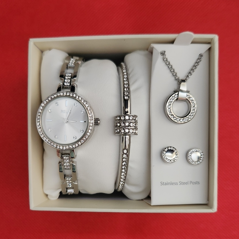 Relic by Fossil Women’s Silver-Tone Watch & Jewelry Gift Set